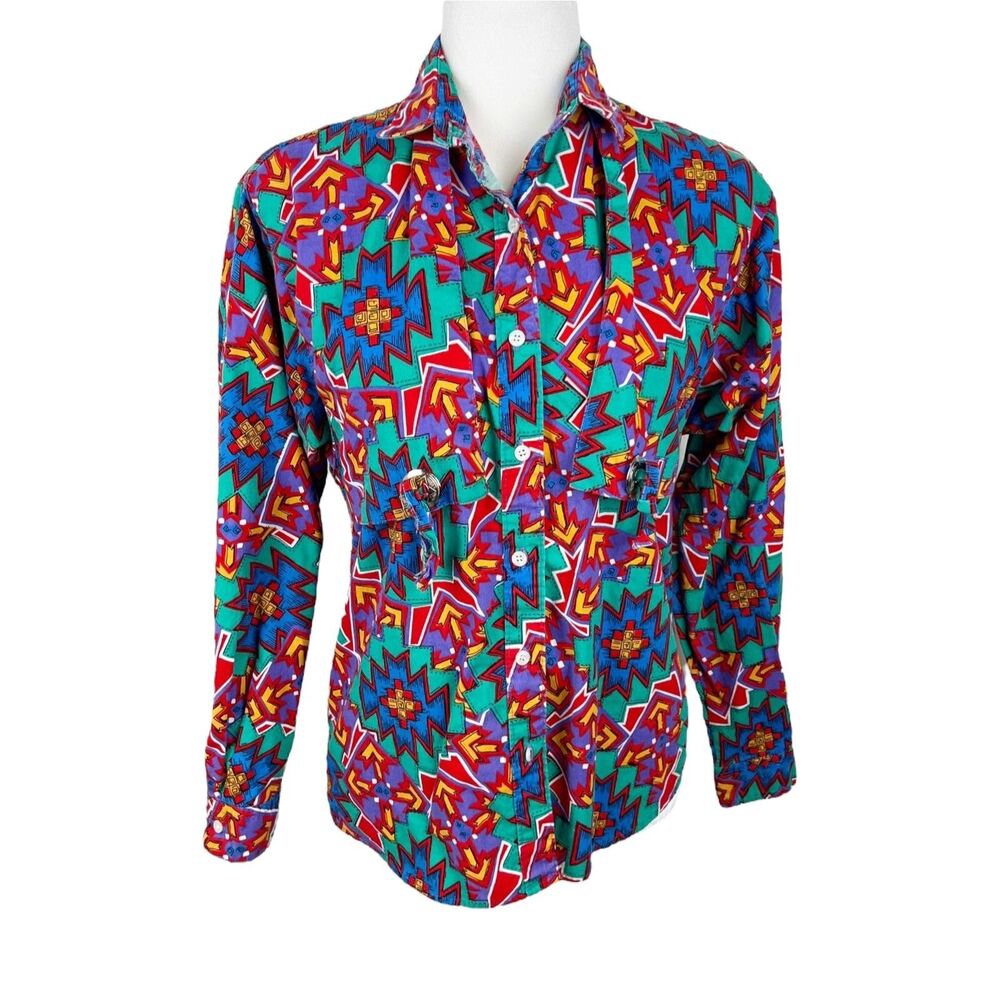 Vintage Frontier Series Button Down Shirt Women Medium Western Graphic Casual
